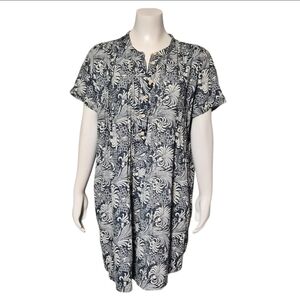 Faherty Dress Gemina Pintuck Short Sleeve Linen Blend Indigo Floral size Medium
